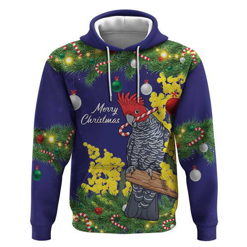 Australia Gang-gang Cockatoo Christmas Zip Hoodie Callocephalon Fimbriatum Golden Wattle Blue - Aussie Hoodie