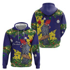 Australia Gang-gang Cockatoo Christmas Zip Hoodie Callocephalon Fimbriatum Golden Wattle Blue - Aussie Hoodie