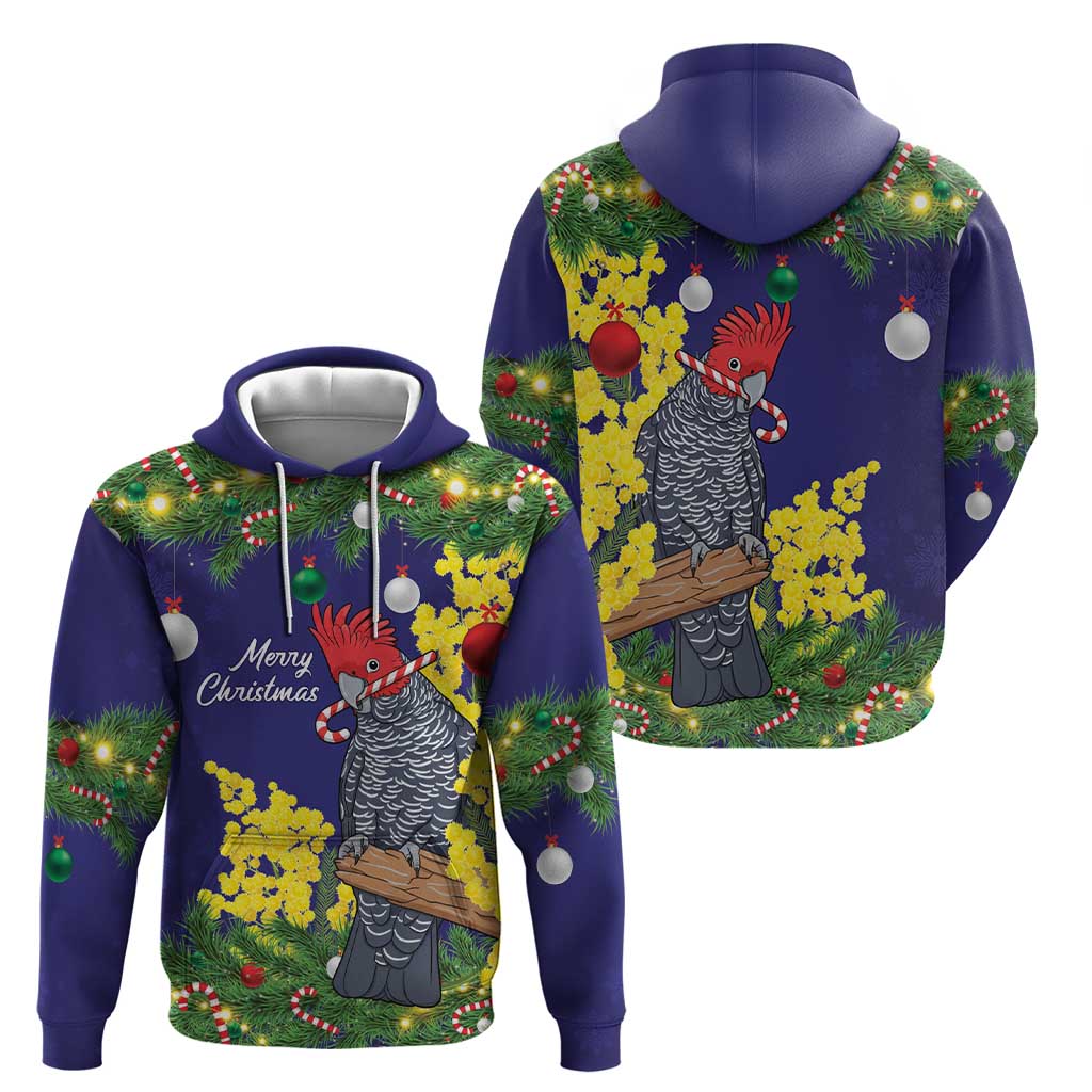 Australia Gang-gang Cockatoo Christmas Zip Hoodie Callocephalon Fimbriatum Golden Wattle Blue - Aussie Hoodie