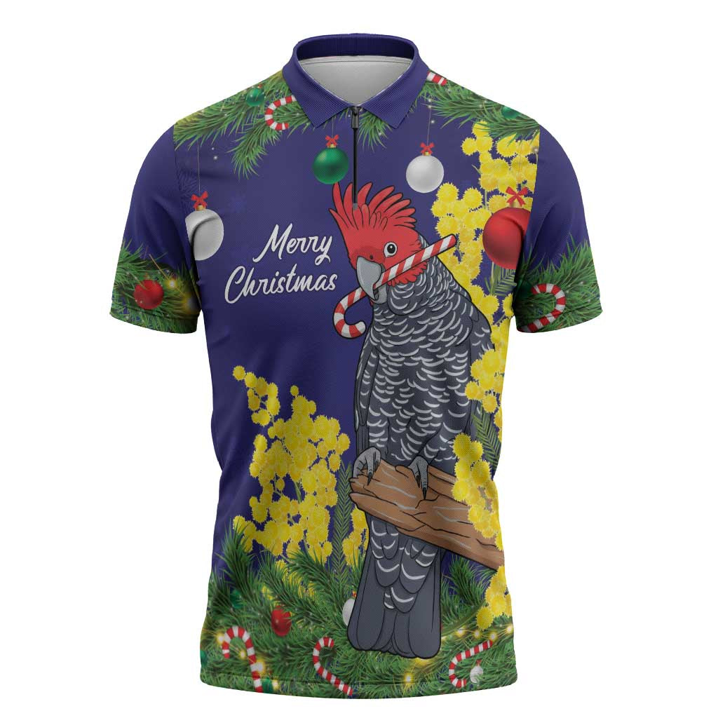 Australia Gang-gang Cockatoo Christmas Zipper Polo Shirt Callocephalon Fimbriatum Golden Wattle Blue - Aussie Hoodie