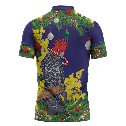 Australia Gang-gang Cockatoo Christmas Zipper Polo Shirt Callocephalon Fimbriatum Golden Wattle Blue - Aussie Hoodie