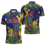 Australia Gang-gang Cockatoo Christmas Zipper Polo Shirt Callocephalon Fimbriatum Golden Wattle Blue - Aussie Hoodie