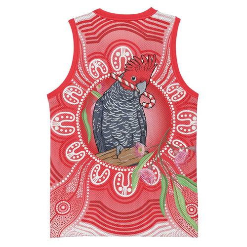 Australia Gang-gang Cockatoo Christmas Basketball Jersey Eucalyptus Blossoms Aboriginal Merry Xmas - Aussie Hoodie