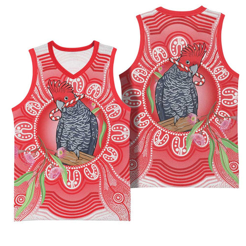 Australia Gang-gang Cockatoo Christmas Basketball Jersey Eucalyptus Blossoms Aboriginal Merry Xmas - Aussie Hoodie
