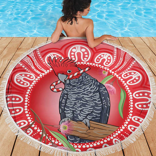 Australia Gang-gang Cockatoo Christmas Beach Blanket Eucalyptus Blossoms Aboriginal Merry Xmas - Aussie Hoodie
