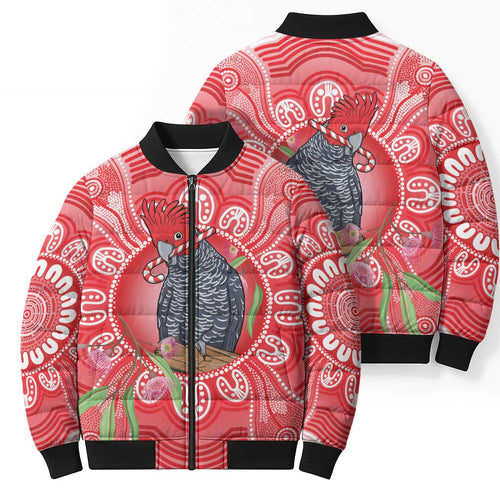 Australia Gang-gang Cockatoo Christmas Bomber Puffer Jacket Eucalyptus Blossoms Aboriginal Merry Xmas - Aussie Hoodie
