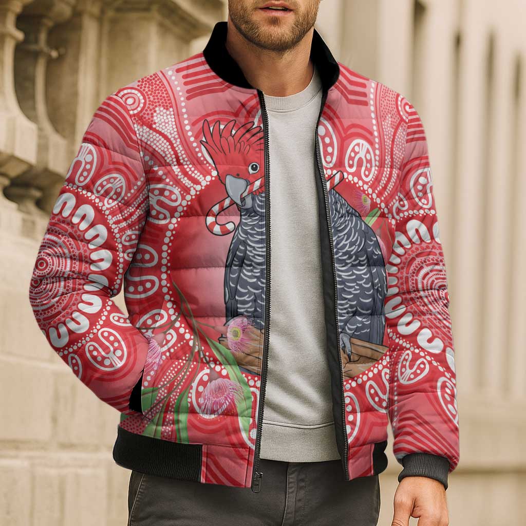 Australia Gang-gang Cockatoo Christmas Bomber Puffer Jacket Eucalyptus Blossoms Aboriginal Merry Xmas - Aussie Hoodie