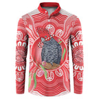 Australia Gang-gang Cockatoo Christmas Button Sweatshirt Eucalyptus Blossoms Aboriginal Merry Xmas - Aussie Hoodie