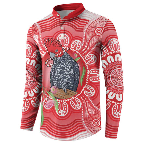 Australia Gang-gang Cockatoo Christmas Button Sweatshirt Eucalyptus Blossoms Aboriginal Merry Xmas - Aussie Hoodie