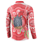 Australia Gang-gang Cockatoo Christmas Button Sweatshirt Eucalyptus Blossoms Aboriginal Merry Xmas - Aussie Hoodie