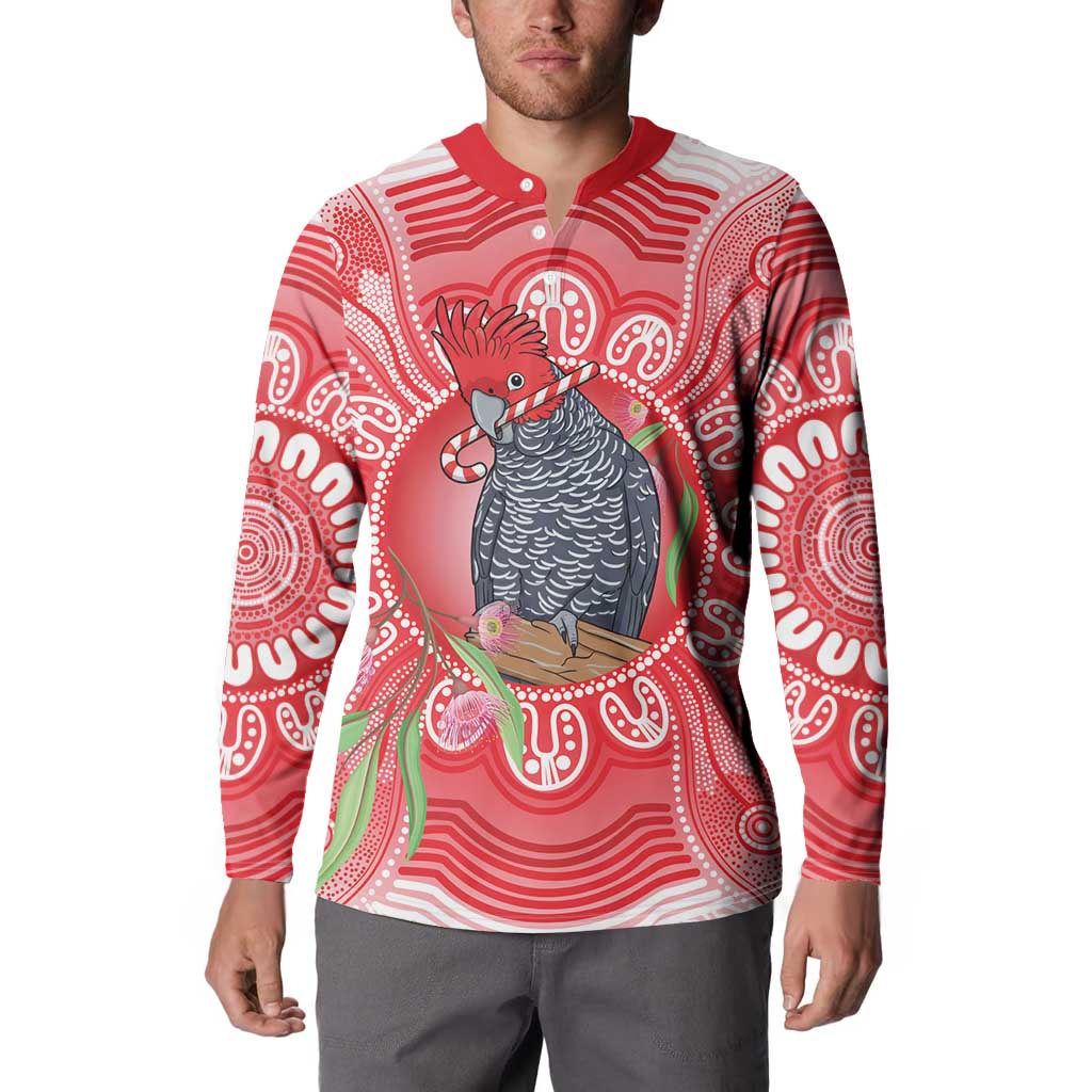 Australia Gang-gang Cockatoo Christmas Button Sweatshirt Eucalyptus Blossoms Aboriginal Merry Xmas - Aussie Hoodie
