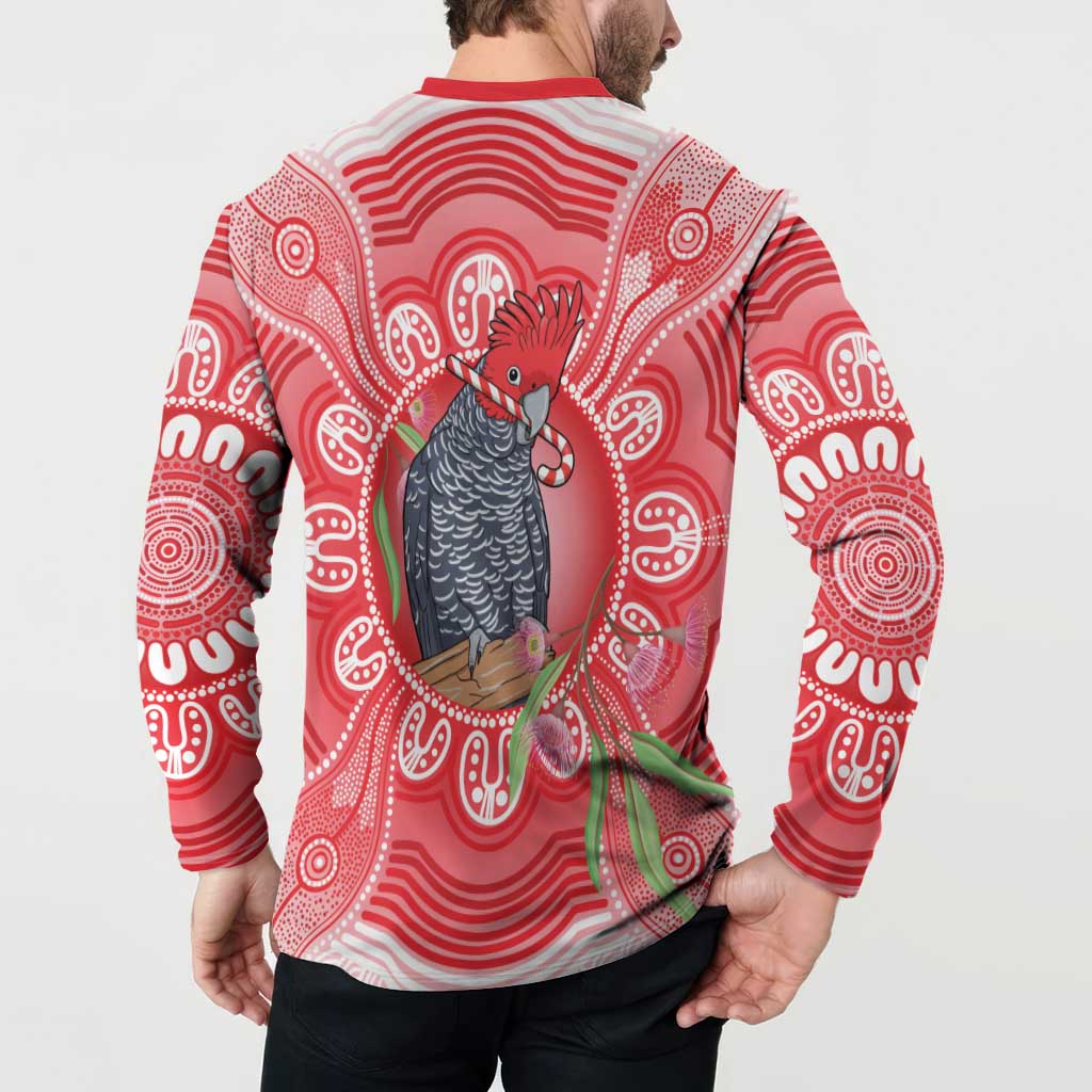 Australia Gang-gang Cockatoo Christmas Button Sweatshirt Eucalyptus Blossoms Aboriginal Merry Xmas - Aussie Hoodie