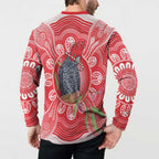Australia Gang-gang Cockatoo Christmas Button Sweatshirt Eucalyptus Blossoms Aboriginal Merry Xmas - Aussie Hoodie