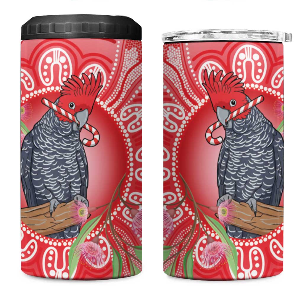 Australia Gang-gang Cockatoo Christmas 4 in 1 Can Cooler Tumbler Eucalyptus Blossoms Aboriginal Merry Xmas - Aussie Hoodie