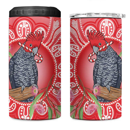 Australia Gang-gang Cockatoo Christmas 4 in 1 Can Cooler Tumbler Eucalyptus Blossoms Aboriginal Merry Xmas - Aussie Hoodie