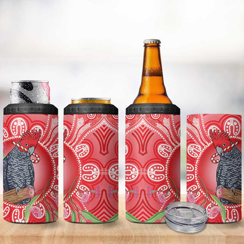 Australia Gang-gang Cockatoo Christmas 4 in 1 Can Cooler Tumbler Eucalyptus Blossoms Aboriginal Merry Xmas - Aussie Hoodie