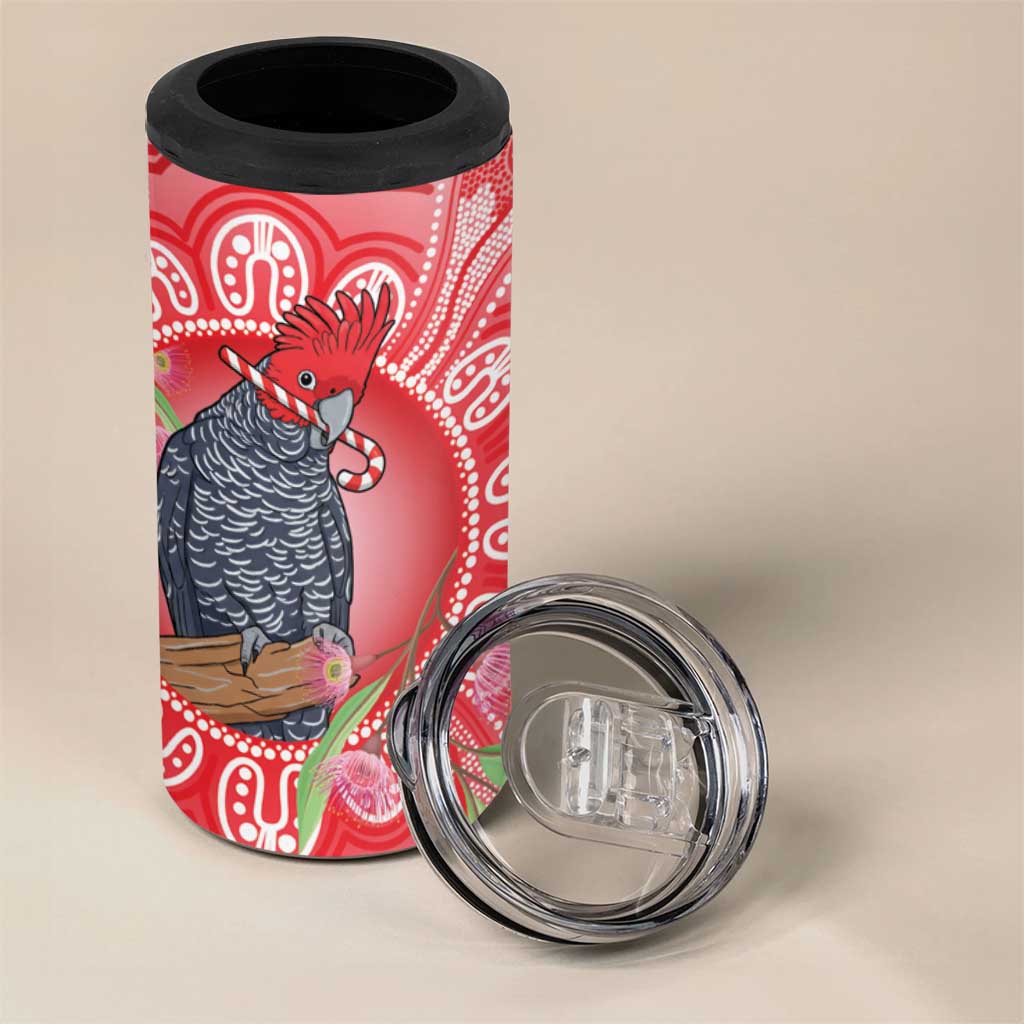 Australia Gang-gang Cockatoo Christmas 4 in 1 Can Cooler Tumbler Eucalyptus Blossoms Aboriginal Merry Xmas - Aussie Hoodie