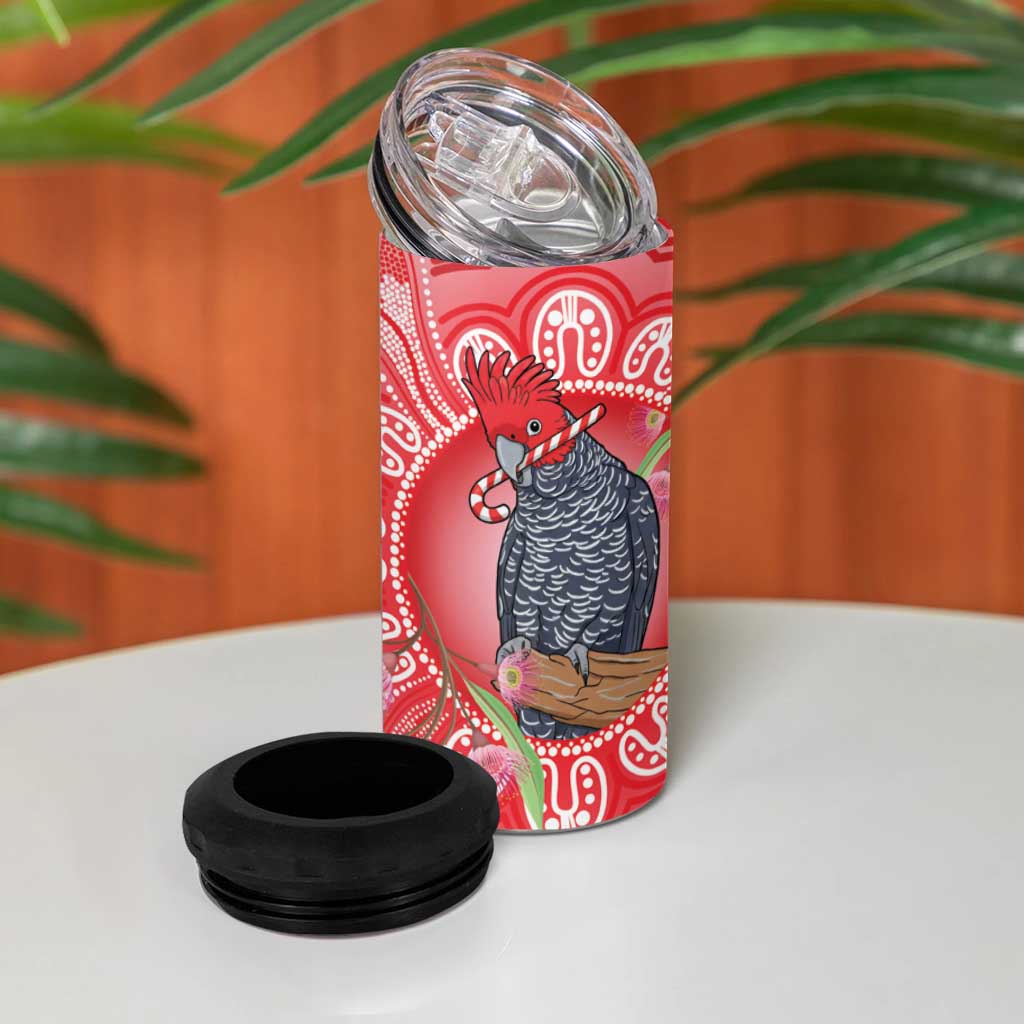 Australia Gang-gang Cockatoo Christmas 4 in 1 Can Cooler Tumbler Eucalyptus Blossoms Aboriginal Merry Xmas - Aussie Hoodie