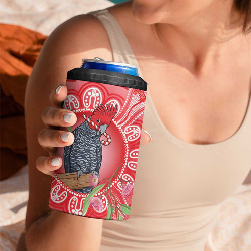 Australia Gang-gang Cockatoo Christmas 4 in 1 Can Cooler Tumbler Eucalyptus Blossoms Aboriginal Merry Xmas - Aussie Hoodie