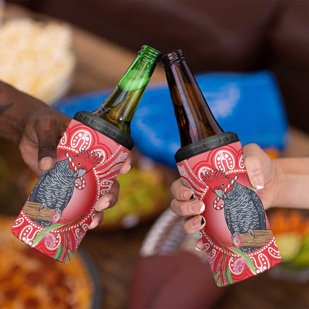 Australia Gang-gang Cockatoo Christmas 4 in 1 Can Cooler Tumbler Eucalyptus Blossoms Aboriginal Merry Xmas - Aussie Hoodie