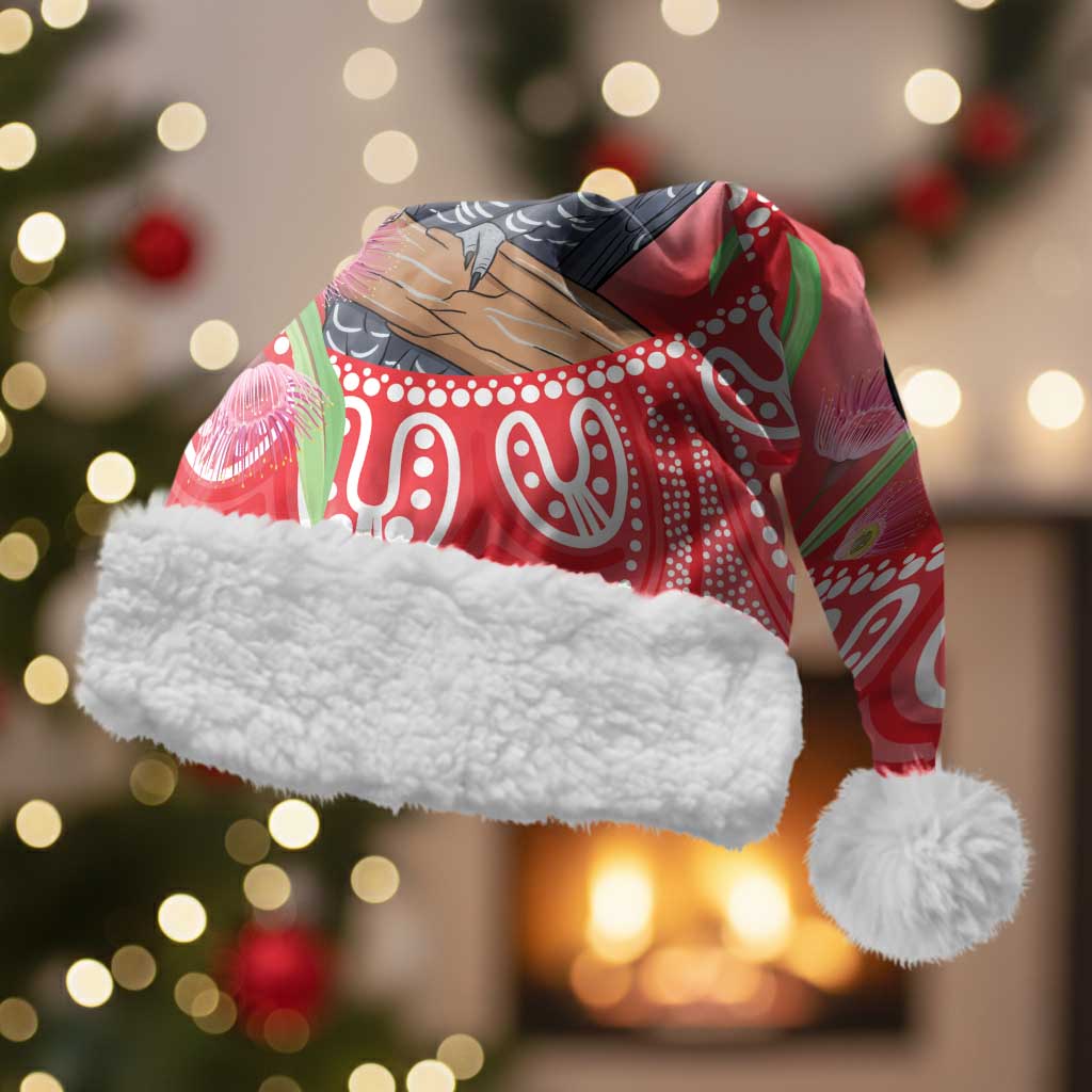 Australia Gang-gang Cockatoo Christmas Santa Hat Eucalyptus Blossoms Aboriginal Merry Xmas - Aussie Hoodie