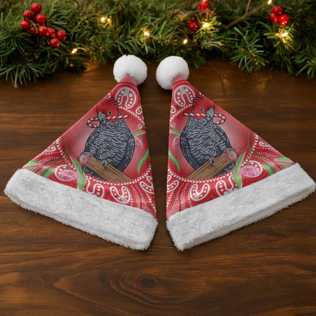 Australia Gang-gang Cockatoo Christmas Santa Hat Eucalyptus Blossoms Aboriginal Merry Xmas - Aussie Hoodie
