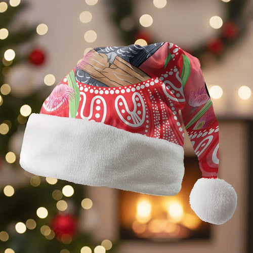 Australia Gang-gang Cockatoo Christmas Santa Hat Eucalyptus Blossoms Aboriginal Merry Xmas - Aussie Hoodie