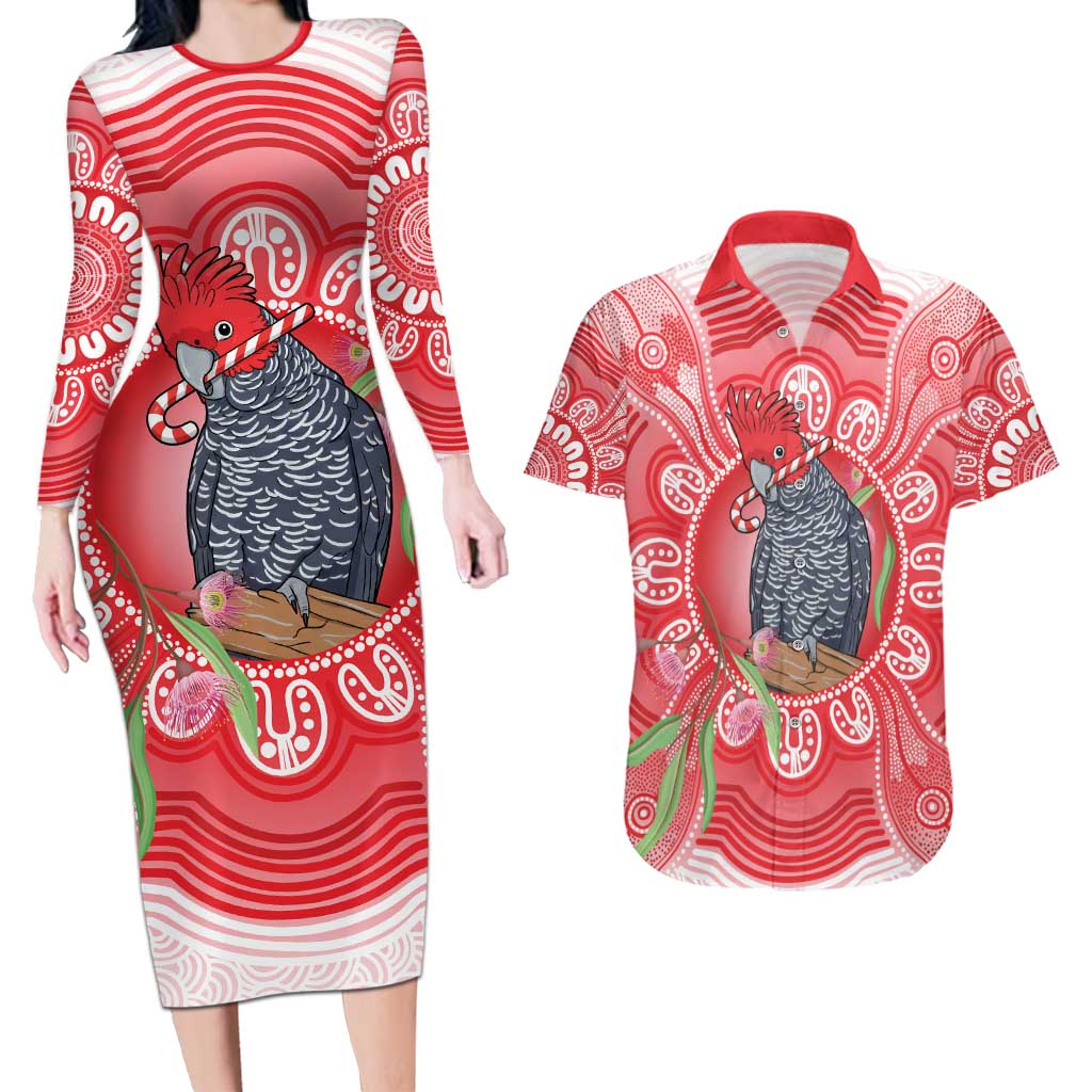 Australia Gang-gang Cockatoo Christmas Couples Matching Long Sleeve Bodycon Dress and Hawaiian Shirt Eucalyptus Blossoms Aboriginal Merry Xmas - Aussie Hoodie