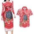 Australia Gang-gang Cockatoo Christmas Couples Matching Long Sleeve Bodycon Dress and Hawaiian Shirt Eucalyptus Blossoms Aboriginal Merry Xmas - Aussie Hoodie