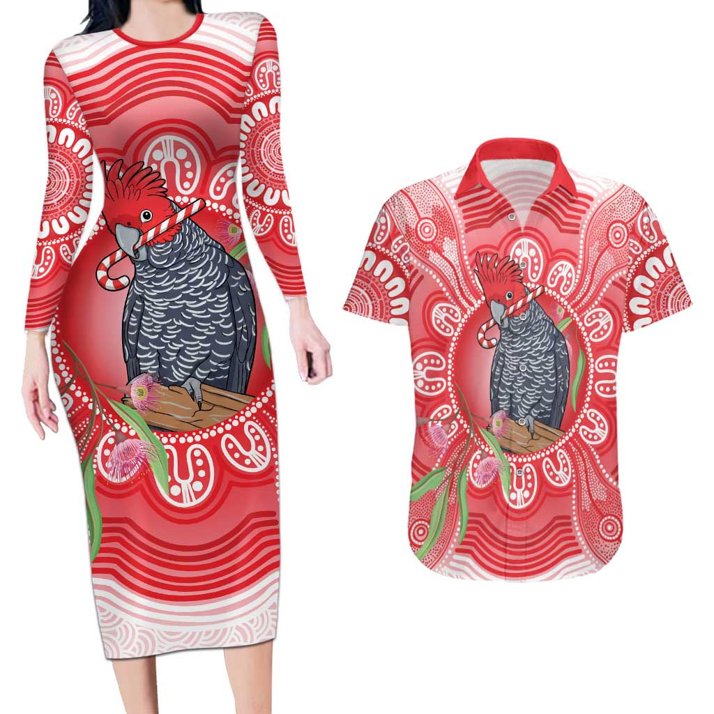 Australia Gang-gang Cockatoo Christmas Couples Matching Long Sleeve Bodycon Dress and Hawaiian Shirt Eucalyptus Blossoms Aboriginal Merry Xmas - Aussie Hoodie