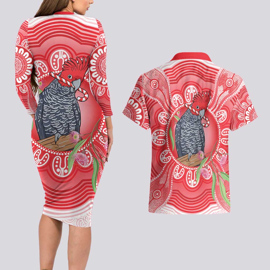 Australia Gang-gang Cockatoo Christmas Couples Matching Long Sleeve Bodycon Dress and Hawaiian Shirt Eucalyptus Blossoms Aboriginal Merry Xmas - Aussie Hoodie