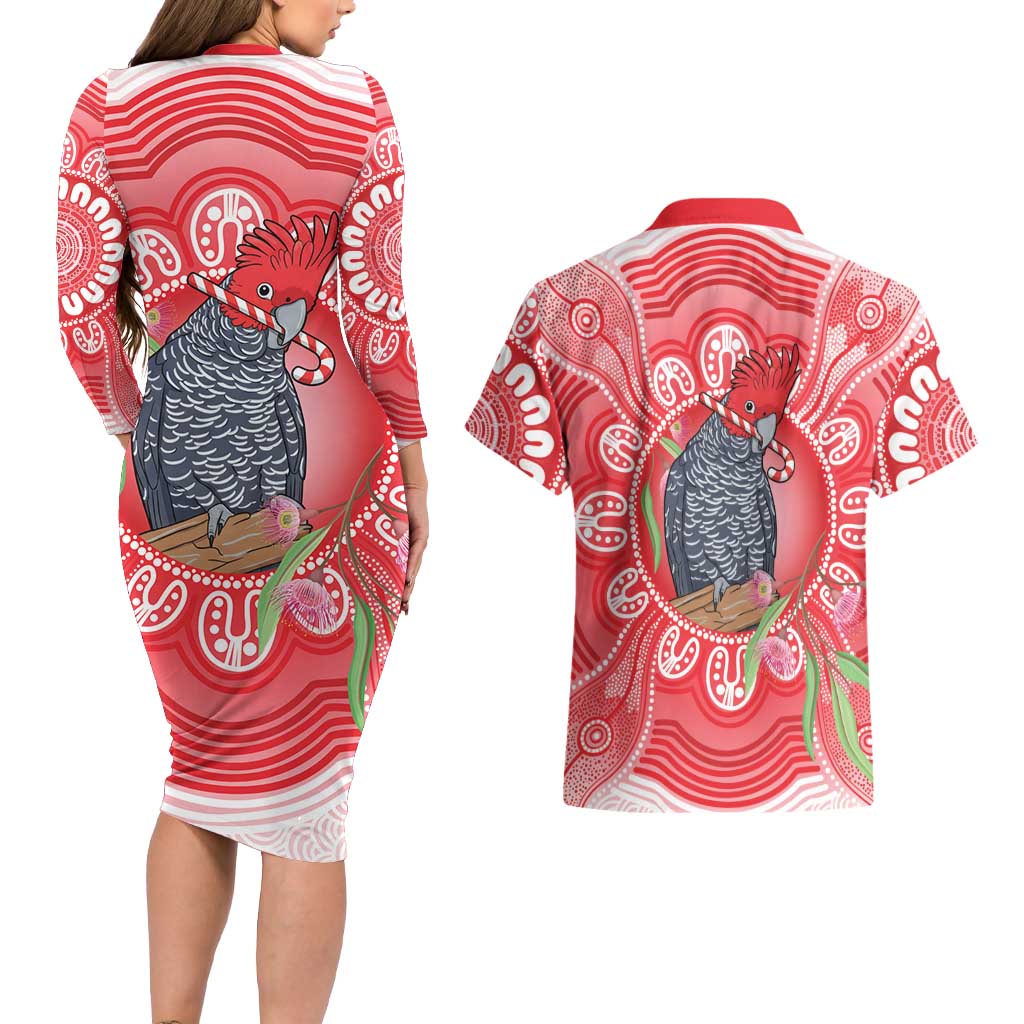 Australia Gang-gang Cockatoo Christmas Couples Matching Long Sleeve Bodycon Dress and Hawaiian Shirt Eucalyptus Blossoms Aboriginal Merry Xmas - Aussie Hoodie