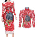Australia Gang-gang Cockatoo Christmas Couples Matching Long Sleeve Bodycon Dress and Long Sleeve Button Shirt Eucalyptus Blossoms Aboriginal Merry Xmas - Aussie Hoodie