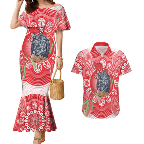 Australia Gang-gang Cockatoo Christmas Couples Matching Mermaid Dress and Hawaiian Shirt Eucalyptus Blossoms Aboriginal Merry Xmas - Aussie Hoodie
