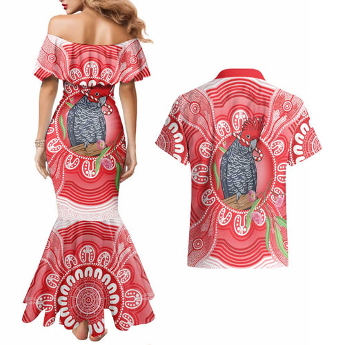 Australia Gang-gang Cockatoo Christmas Couples Matching Mermaid Dress and Hawaiian Shirt Eucalyptus Blossoms Aboriginal Merry Xmas - Aussie Hoodie