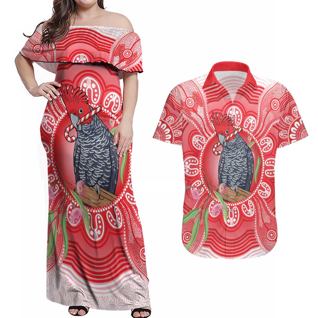 Australia Gang-gang Cockatoo Christmas Couples Matching Off Shoulder Maxi Dress and Hawaiian Shirt Eucalyptus Blossoms Aboriginal Merry Xmas - Aussie Hoodie