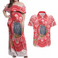 Australia Gang-gang Cockatoo Christmas Couples Matching Off Shoulder Maxi Dress and Hawaiian Shirt Eucalyptus Blossoms Aboriginal Merry Xmas - Aussie Hoodie