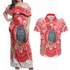 Australia Gang-gang Cockatoo Christmas Couples Matching Off Shoulder Maxi Dress and Hawaiian Shirt Eucalyptus Blossoms Aboriginal Merry Xmas - Aussie Hoodie