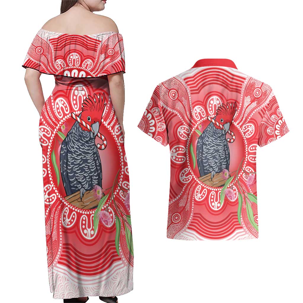 Australia Gang-gang Cockatoo Christmas Couples Matching Off Shoulder Maxi Dress and Hawaiian Shirt Eucalyptus Blossoms Aboriginal Merry Xmas - Aussie Hoodie