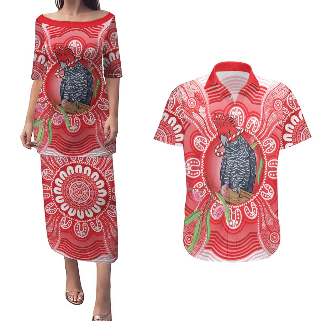 Australia Gang-gang Cockatoo Christmas Couples Matching Puletasi and Hawaiian Shirt Eucalyptus Blossoms Aboriginal Merry Xmas - Aussie Hoodie