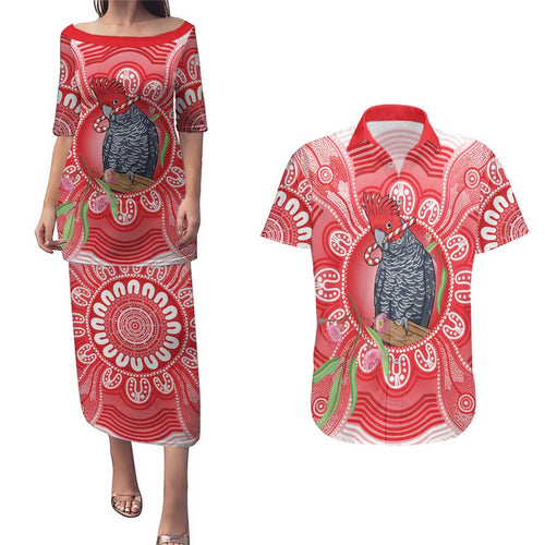 Australia Gang-gang Cockatoo Christmas Couples Matching Puletasi and Hawaiian Shirt Eucalyptus Blossoms Aboriginal Merry Xmas - Aussie Hoodie