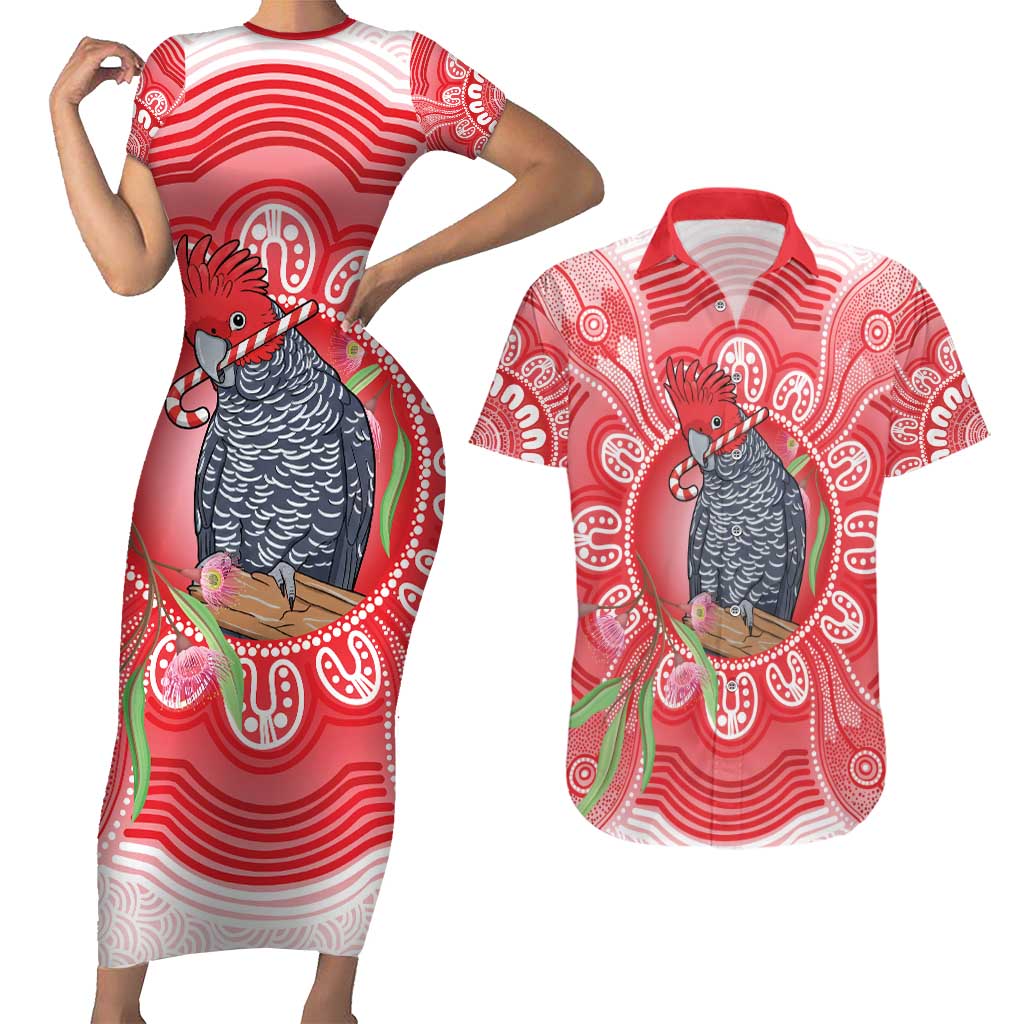 Australia Gang-gang Cockatoo Christmas Couples Matching Short Sleeve Bodycon Dress and Hawaiian Shirt Eucalyptus Blossoms Aboriginal Merry Xmas - Aussie Hoodie