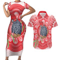 Australia Gang-gang Cockatoo Christmas Couples Matching Short Sleeve Bodycon Dress and Hawaiian Shirt Eucalyptus Blossoms Aboriginal Merry Xmas - Aussie Hoodie