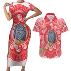 Australia Gang-gang Cockatoo Christmas Couples Matching Short Sleeve Bodycon Dress and Hawaiian Shirt Eucalyptus Blossoms Aboriginal Merry Xmas - Aussie Hoodie