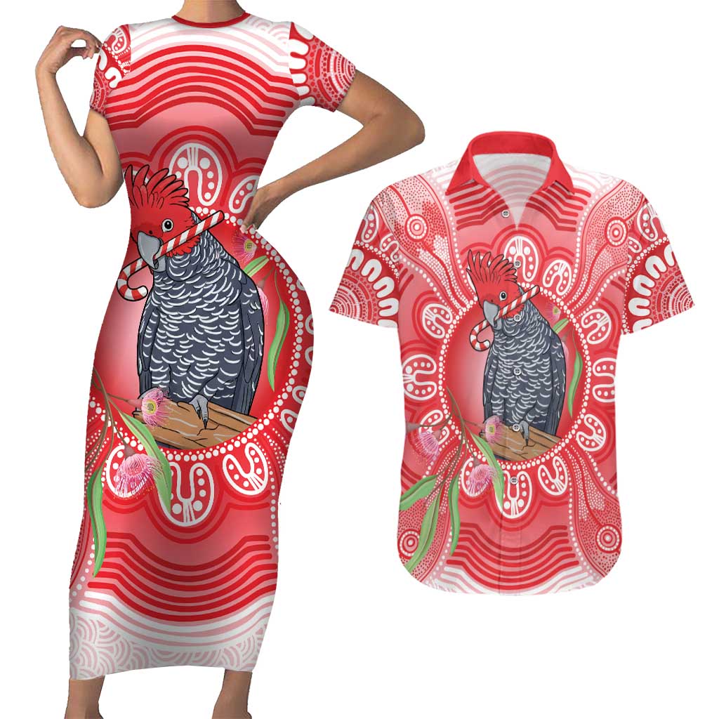 Australia Gang-gang Cockatoo Christmas Couples Matching Short Sleeve Bodycon Dress and Hawaiian Shirt Eucalyptus Blossoms Aboriginal Merry Xmas - Aussie Hoodie