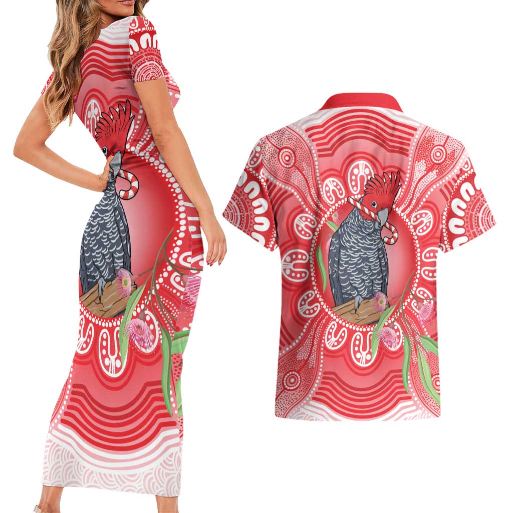 Australia Gang-gang Cockatoo Christmas Couples Matching Short Sleeve Bodycon Dress and Hawaiian Shirt Eucalyptus Blossoms Aboriginal Merry Xmas - Aussie Hoodie