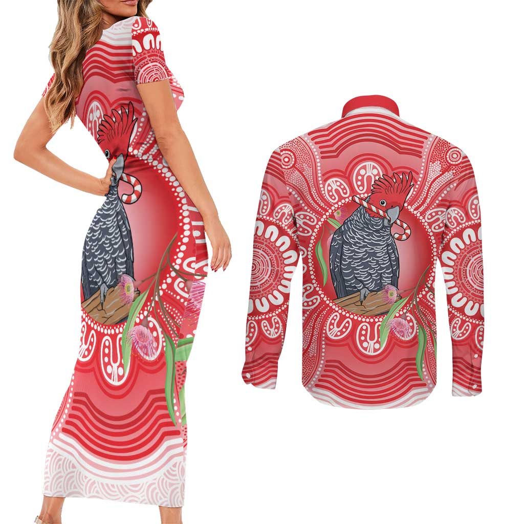 Australia Gang-gang Cockatoo Christmas Couples Matching Short Sleeve Bodycon Dress and Long Sleeve Button Shirt Eucalyptus Blossoms Aboriginal Merry Xmas - Aussie Hoodie