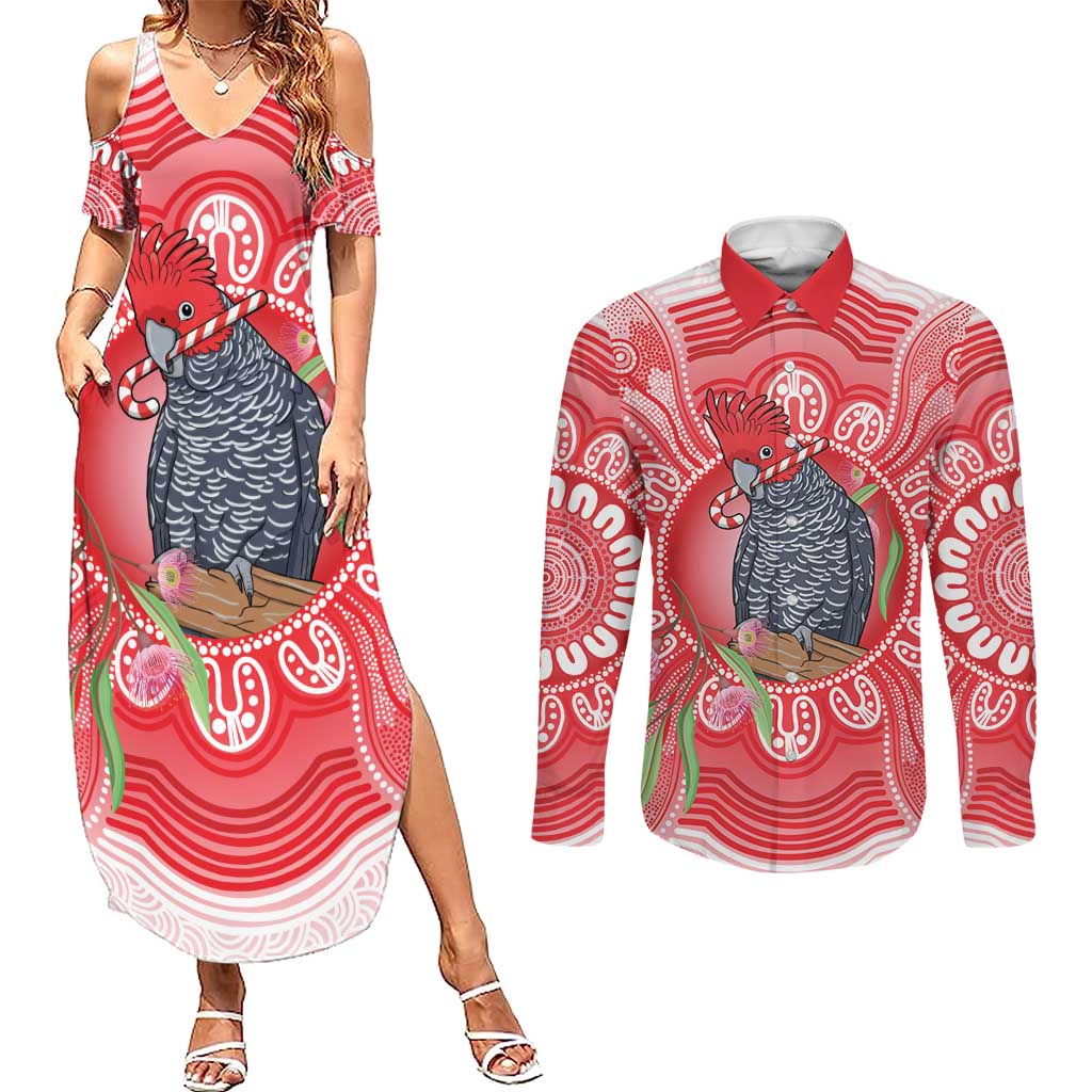 Australia Gang-gang Cockatoo Christmas Couples Matching Summer Maxi Dress and Long Sleeve Button Shirt Eucalyptus Blossoms Aboriginal Merry Xmas - Aussie Hoodie