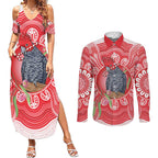 Australia Gang-gang Cockatoo Christmas Couples Matching Summer Maxi Dress and Long Sleeve Button Shirt Eucalyptus Blossoms Aboriginal Merry Xmas - Aussie Hoodie