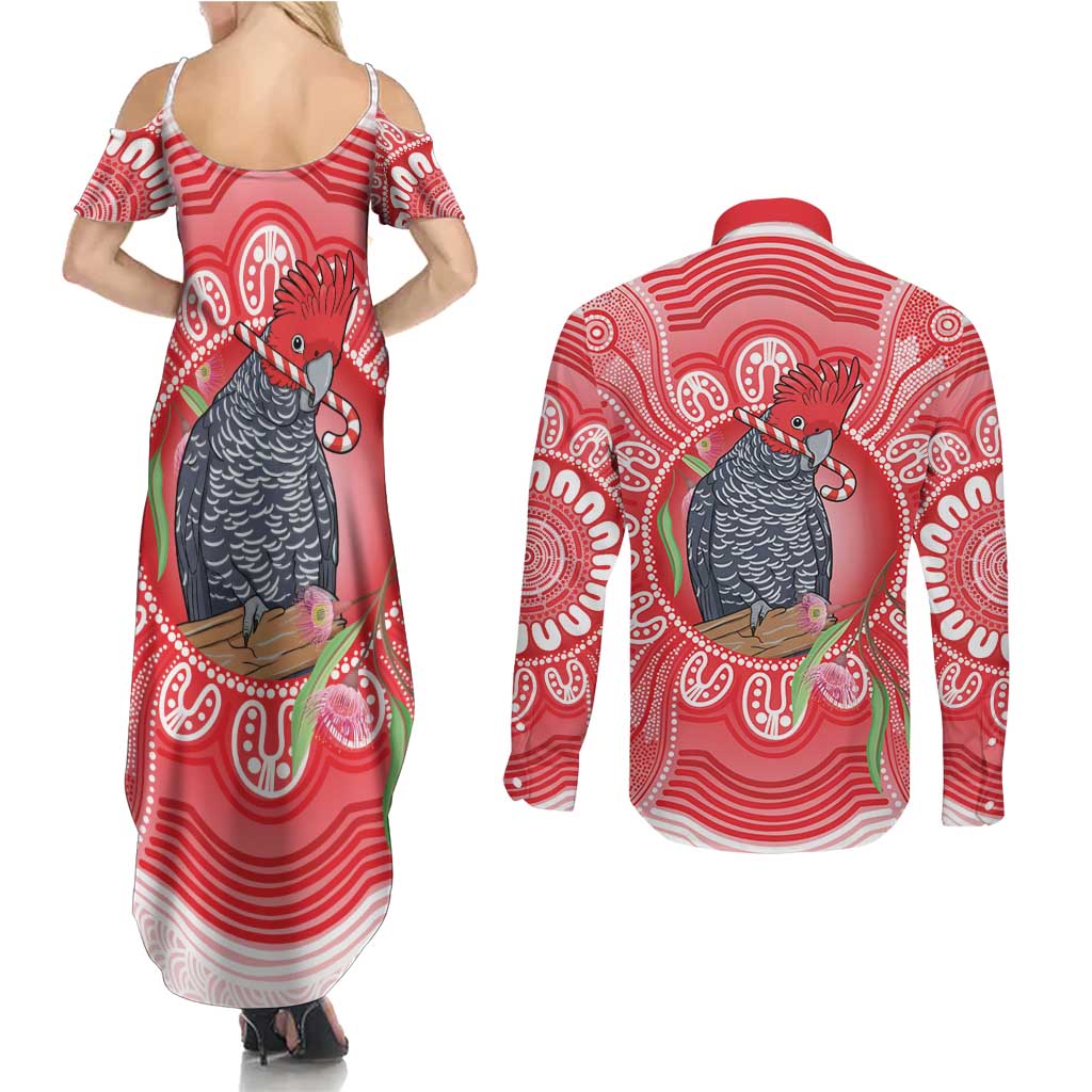 Australia Gang-gang Cockatoo Christmas Couples Matching Summer Maxi Dress and Long Sleeve Button Shirt Eucalyptus Blossoms Aboriginal Merry Xmas - Aussie Hoodie